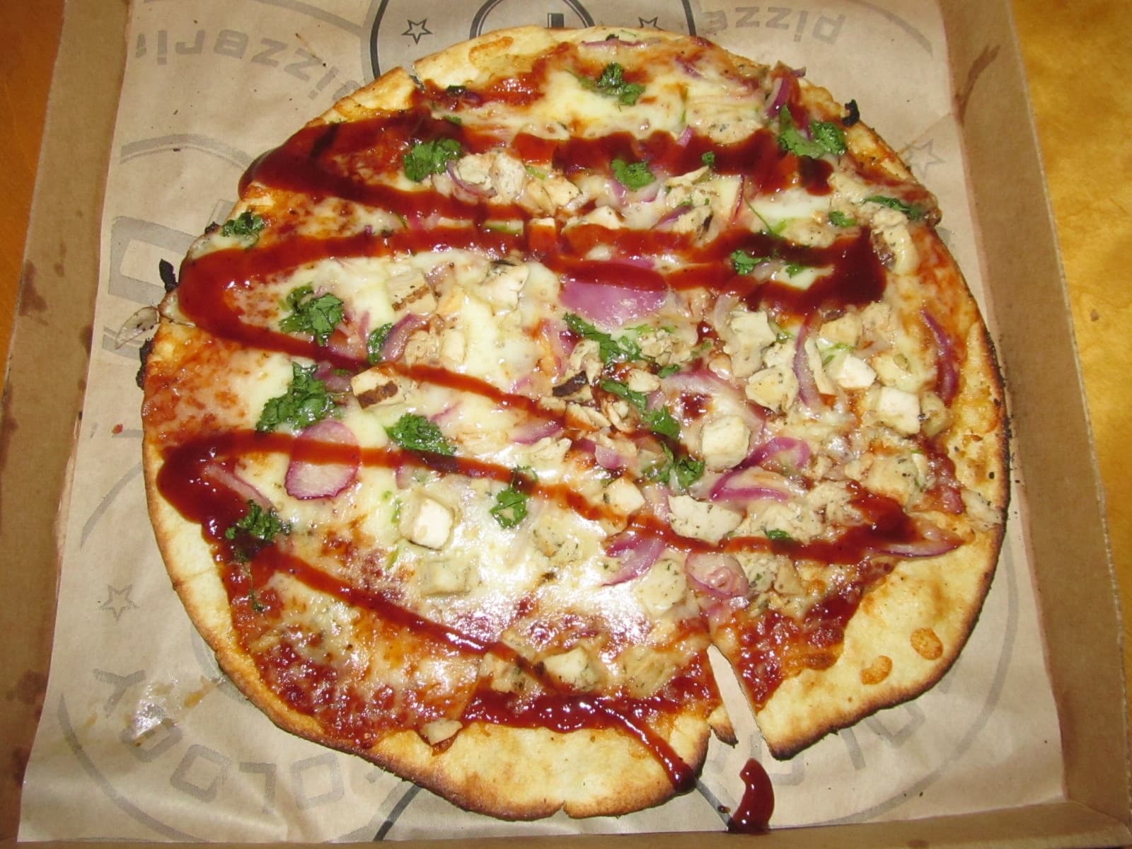 BBQ Chicken Pizza prepared as a finished dish
