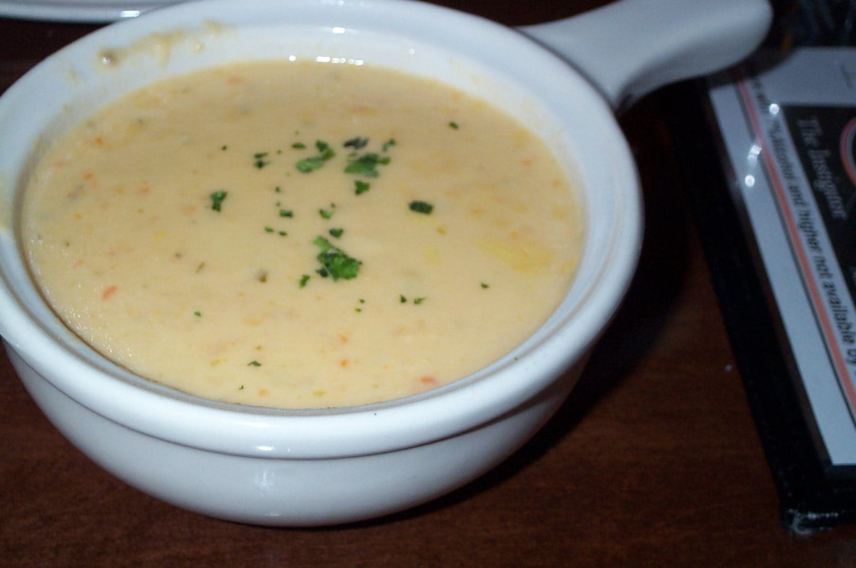 Beer Cheese Soup prepared as a finished dish