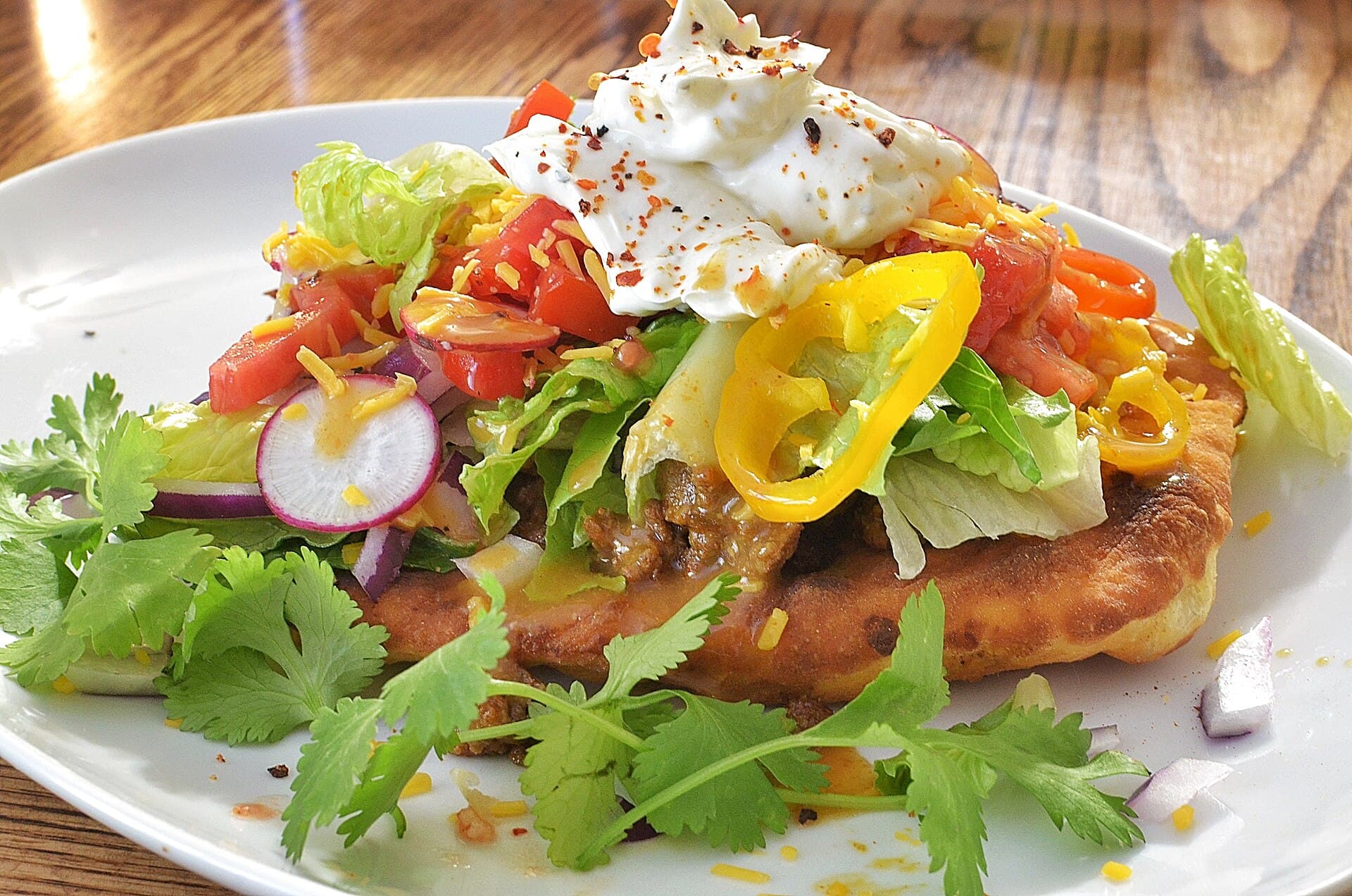 Fry Bread Tacos prepared as a finished dish