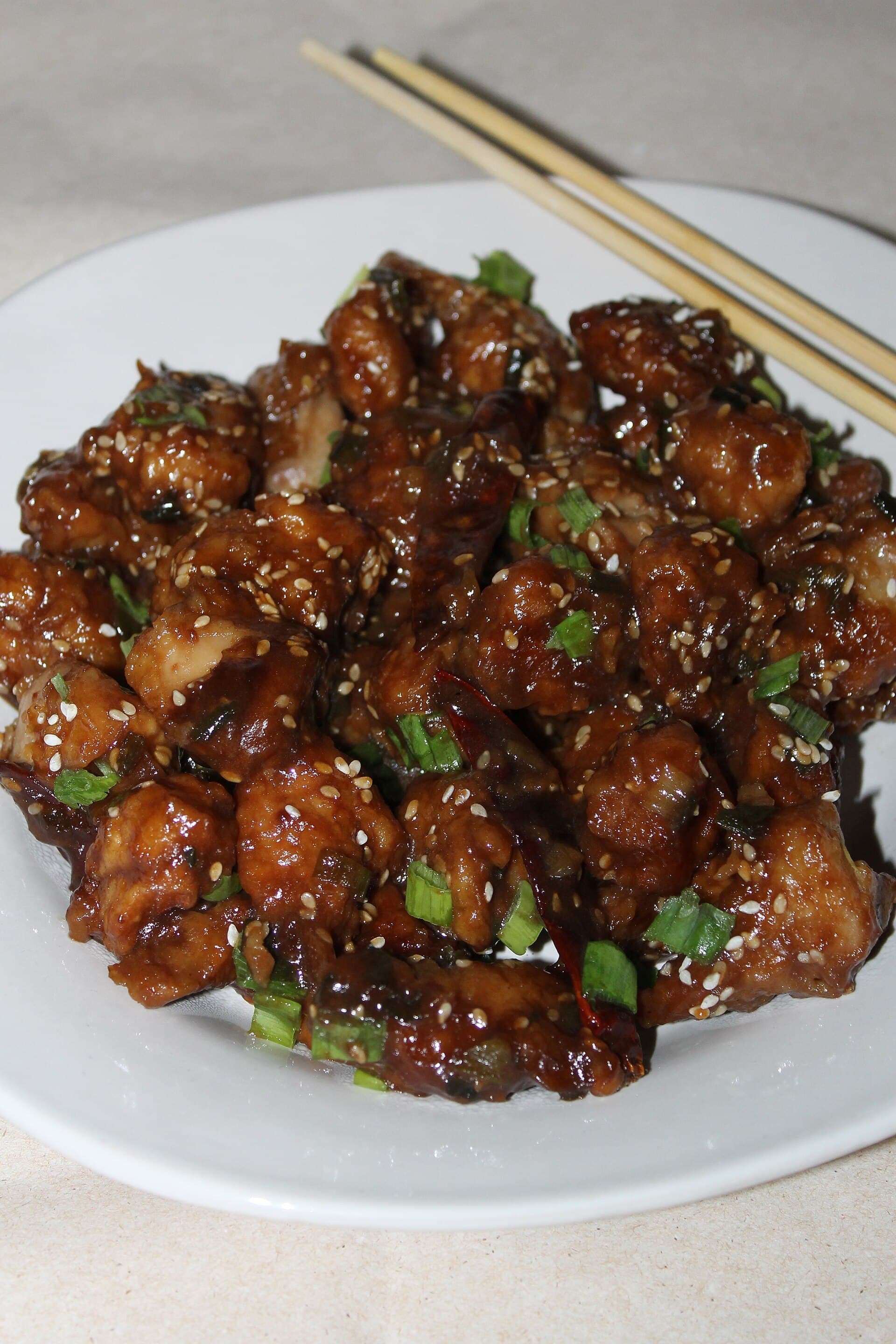 Sesame Chicken prepared as a finished dish
