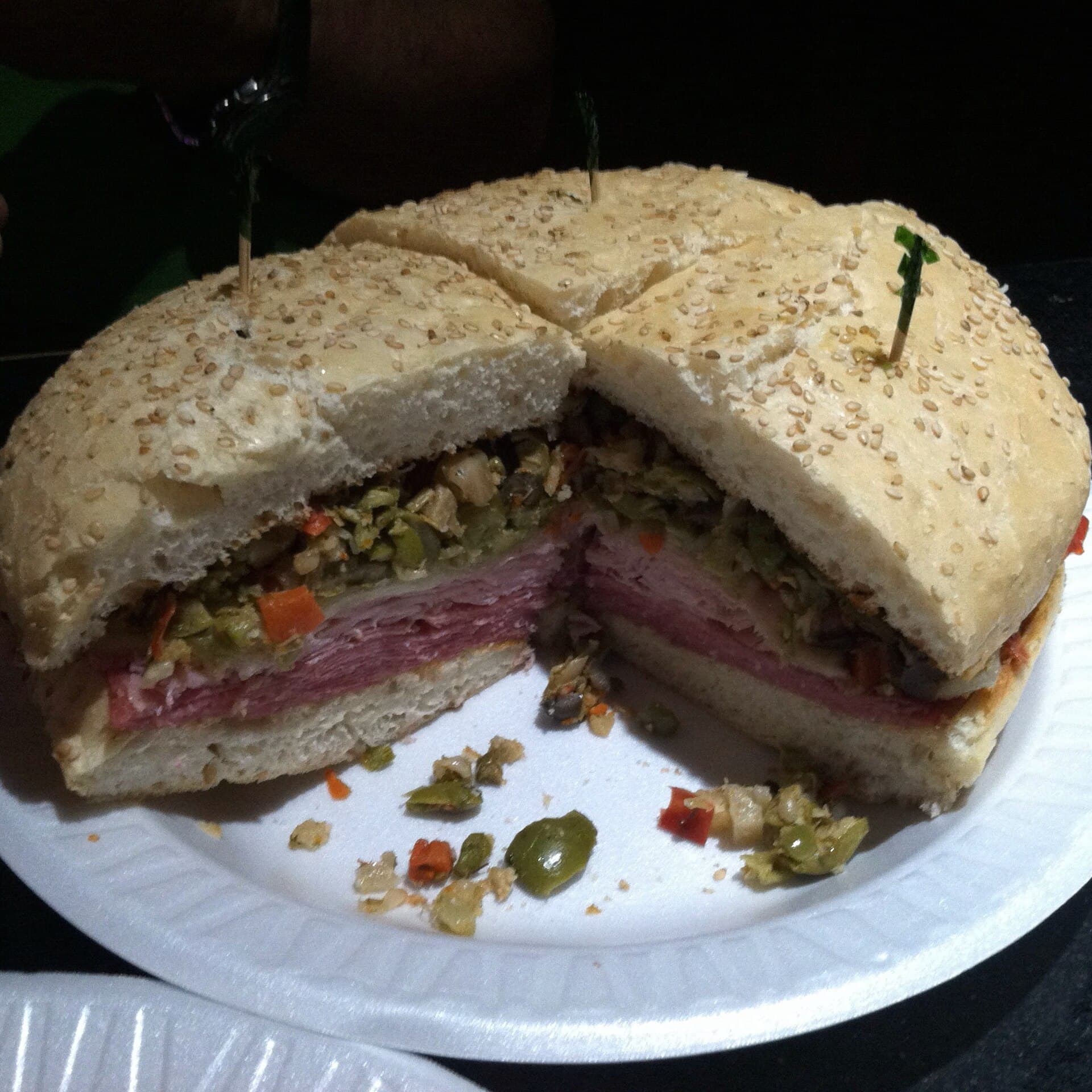 Muffuletta prepared as a finished dish