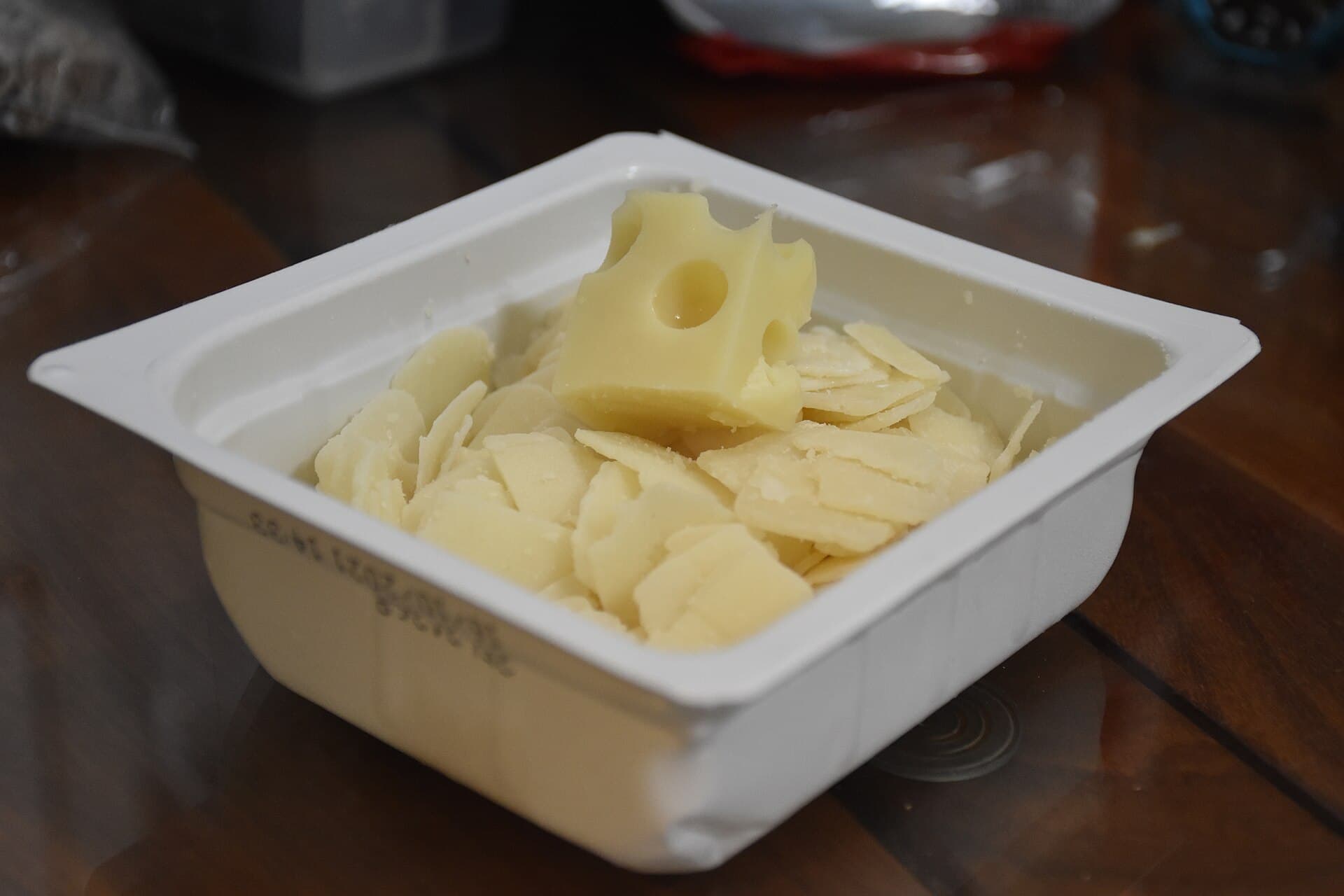 Swiss-style cheese slices and cube