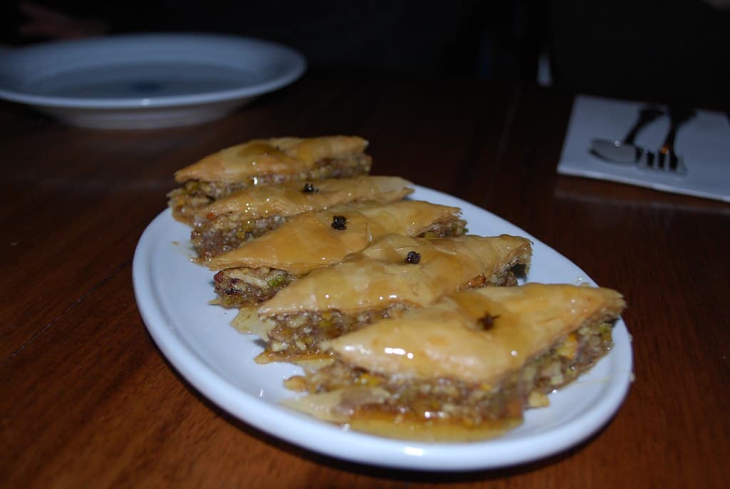 Baklava prepared as a finished dish