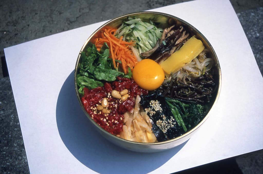 Bibimbap prepared as a finished dish