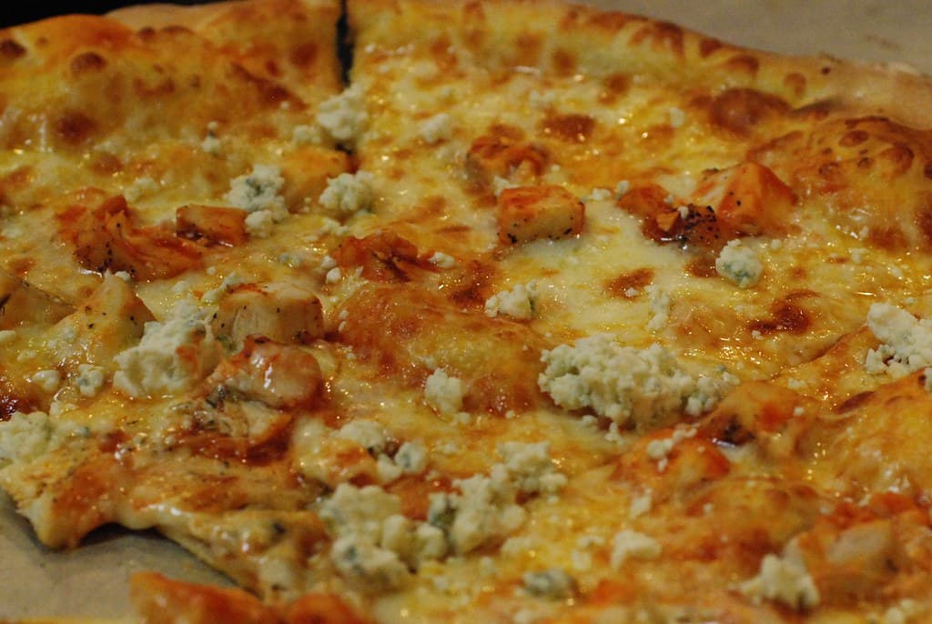 Buffalo Chicken Pizza prepared as a finished dish