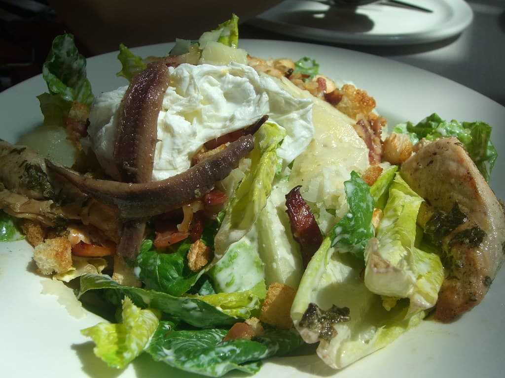 Chicken Caesar Salad prepared as a finished dish