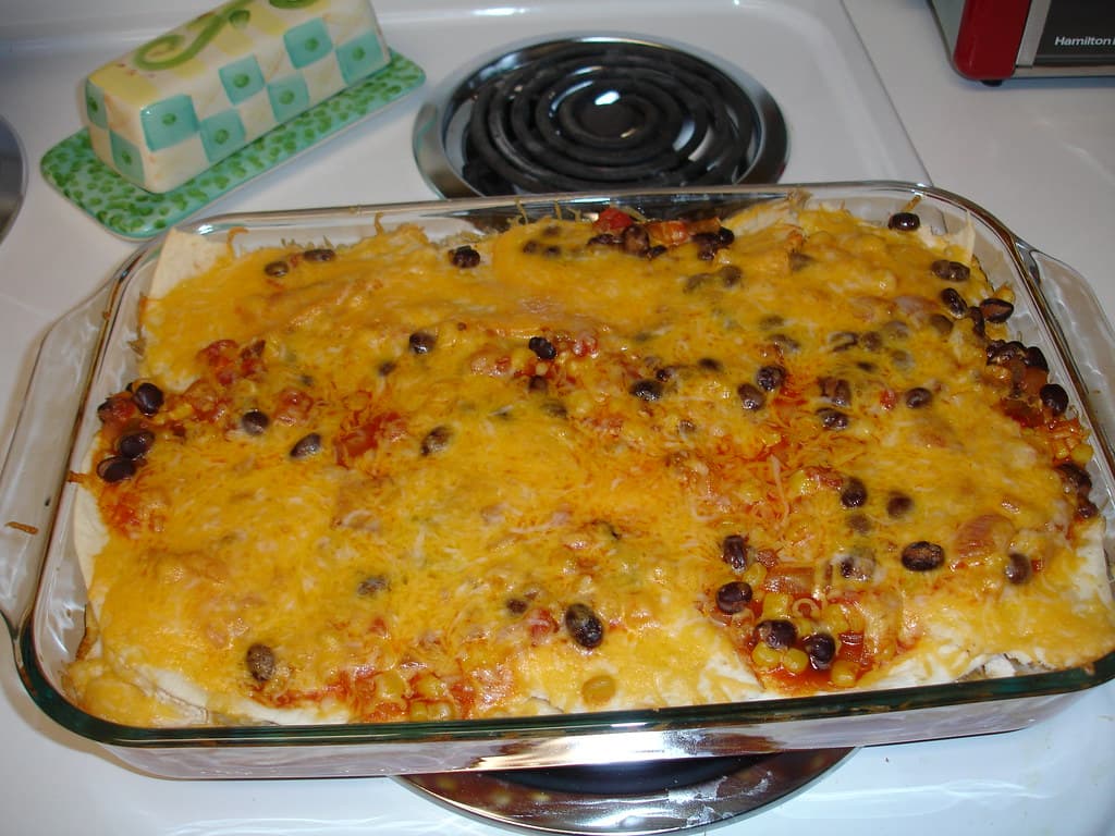 Enchilada Casserole prepared as a finished dish