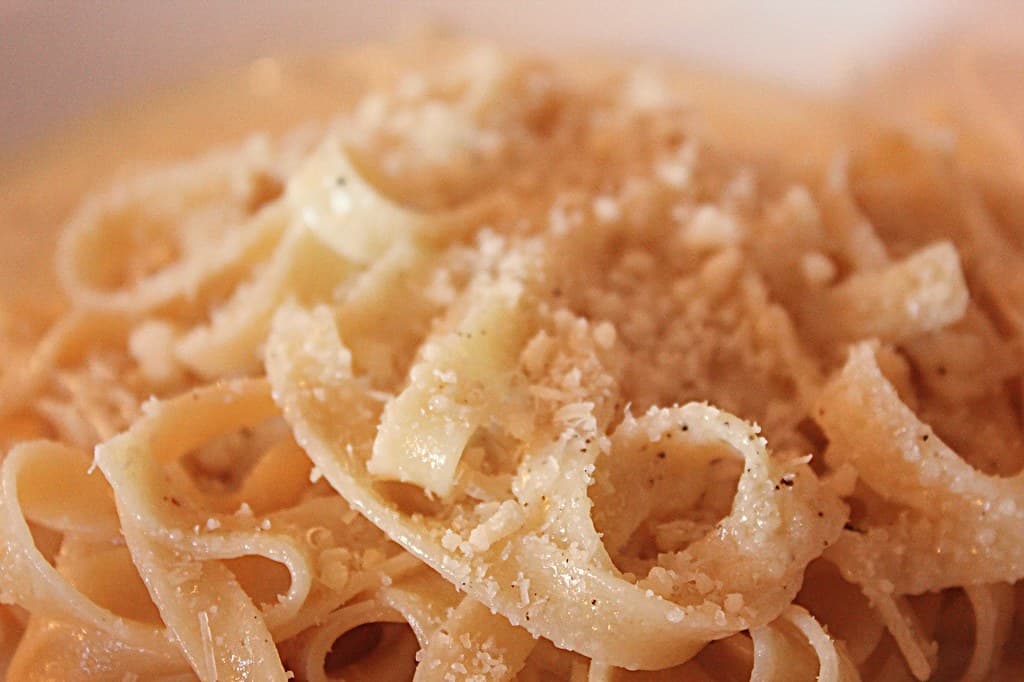 Fettuccine Alfredo prepared as a finished dish