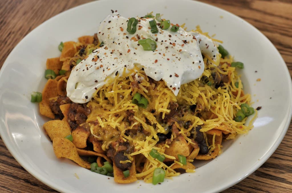 Frito Pie prepared as a finished dish