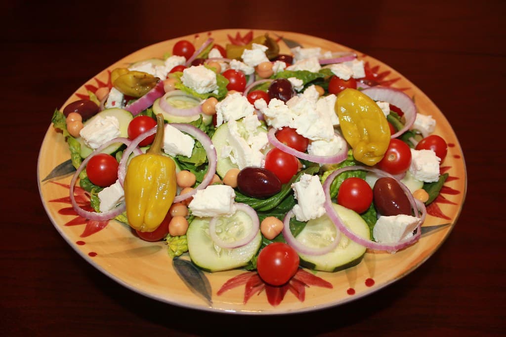 Greek Salad prepared as a finished dish