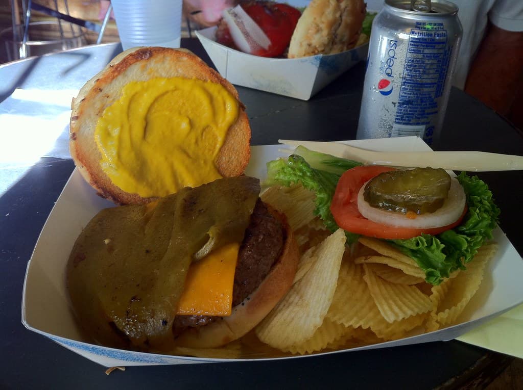 Green Chile Cheeseburger prepared as a finished dish