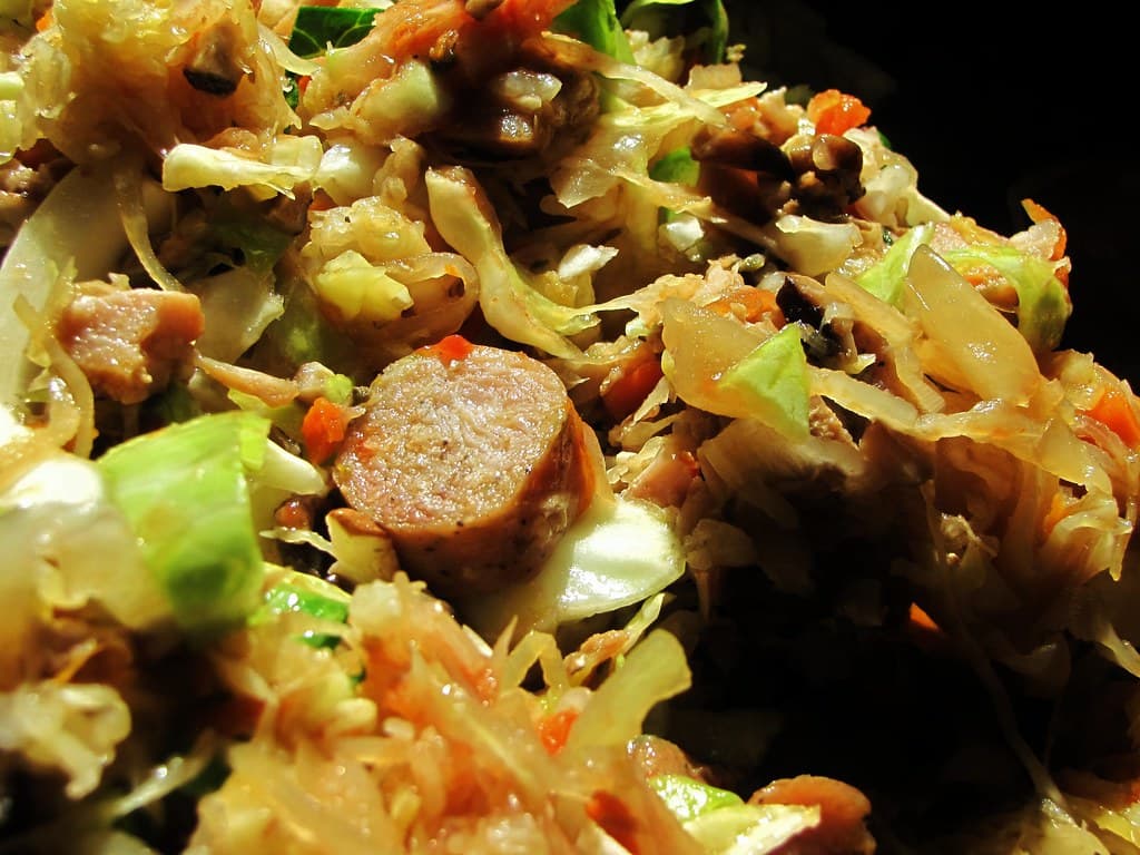 Kielbasa and Sauerkraut prepared as a finished dish