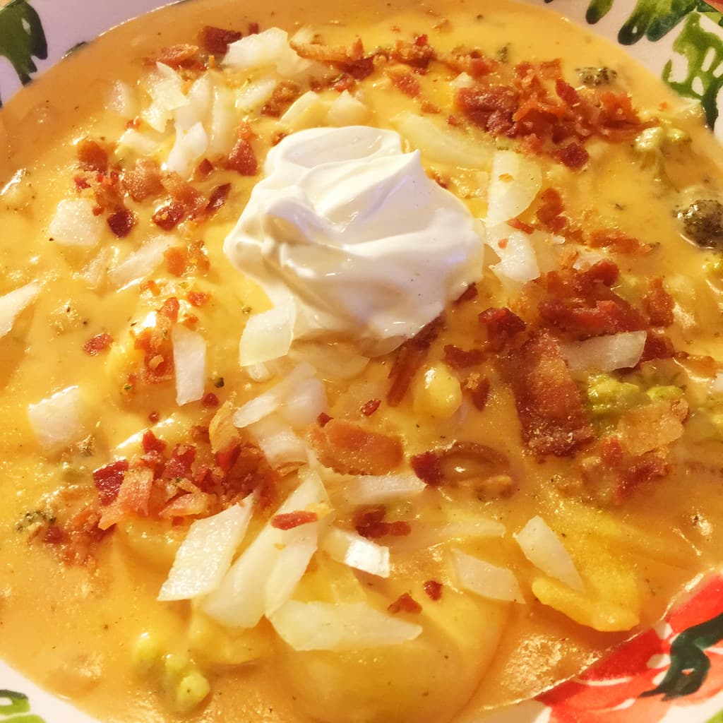 Loaded Baked Potato Soup prepared as a finished dish