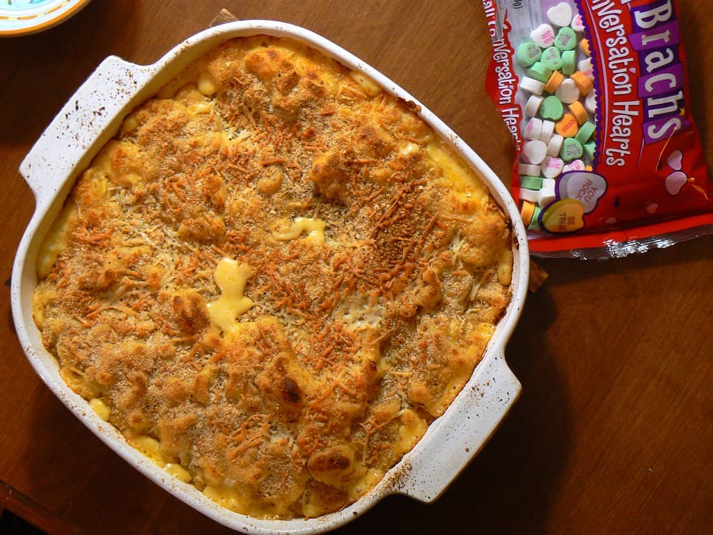 Macaroni and Cheese Casserole prepared as a finished dish