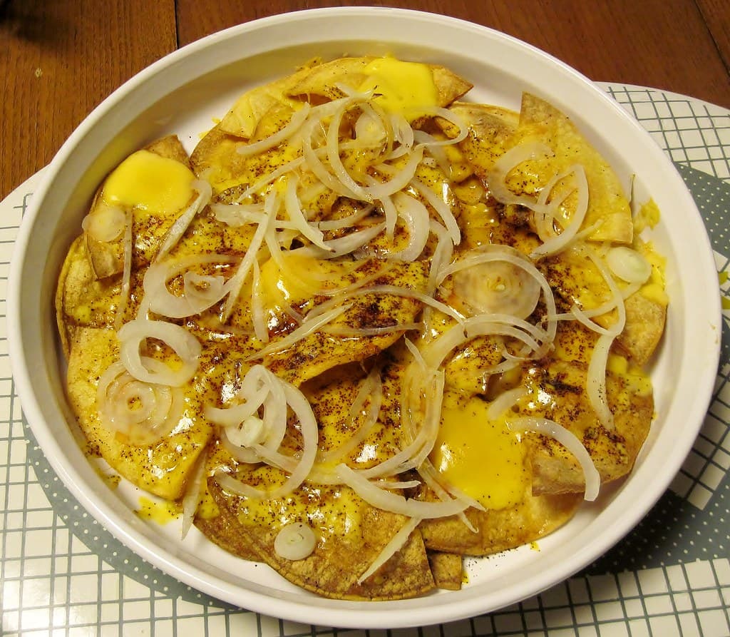 Nacho Cheese and Chips prepared as a finished dish