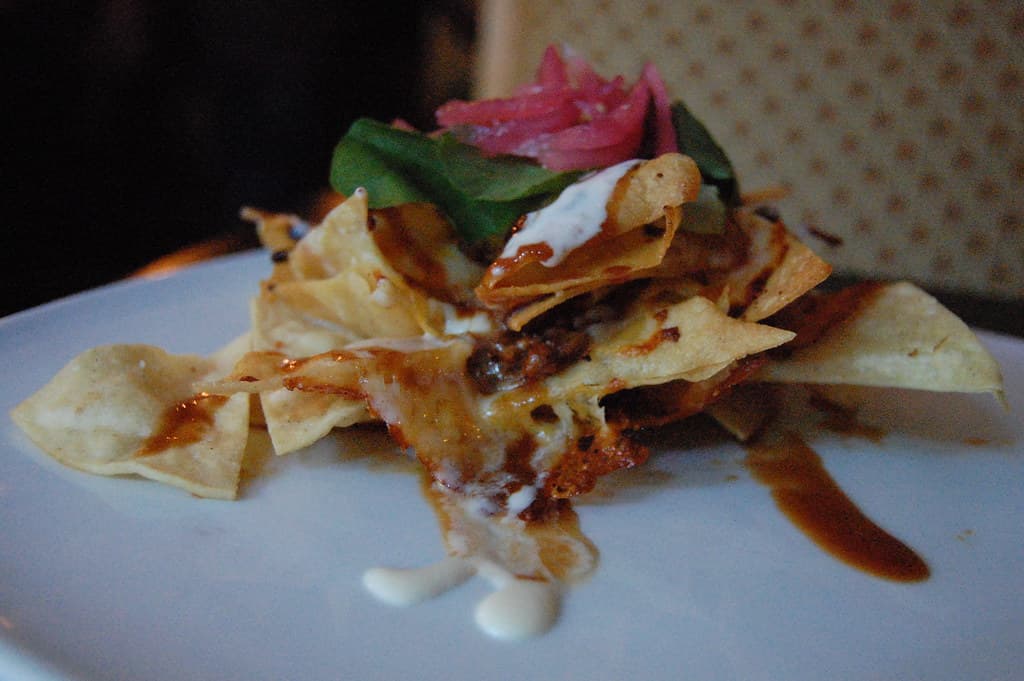 Pulled Pork Nachos prepared as a finished dish
