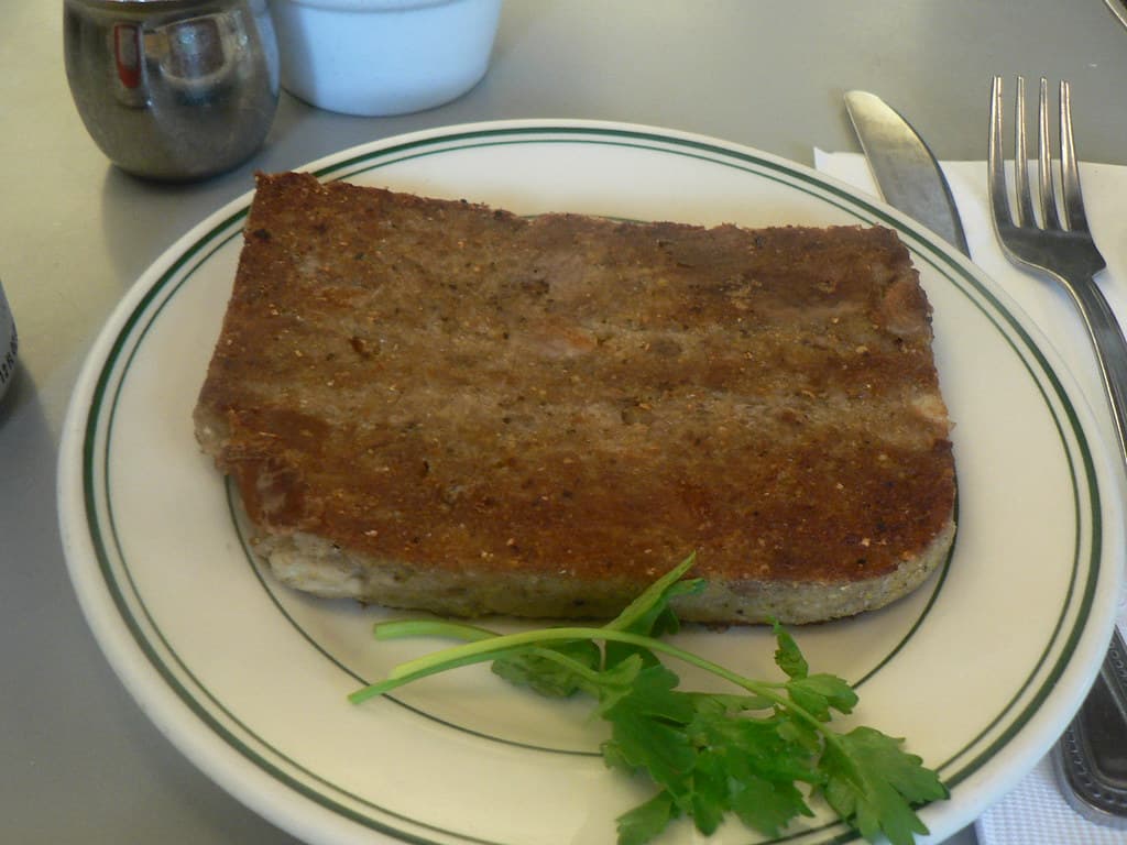 Scrapple prepared as a finished dish