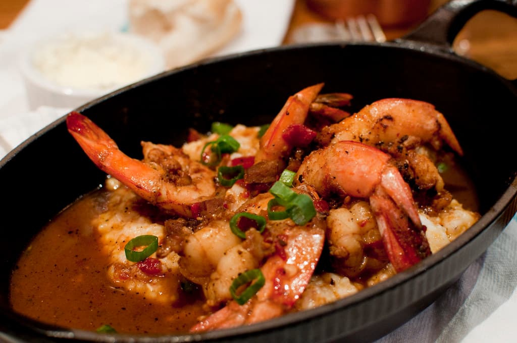 Shrimp and Grits prepared as a finished dish