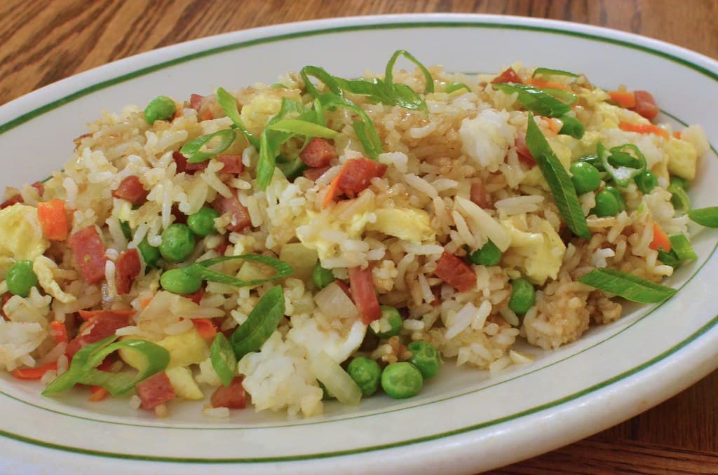 Spam Fried Rice prepared as a finished dish